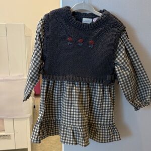 Zara Navy Knit Vest and Navy/Cream Gingham Dress